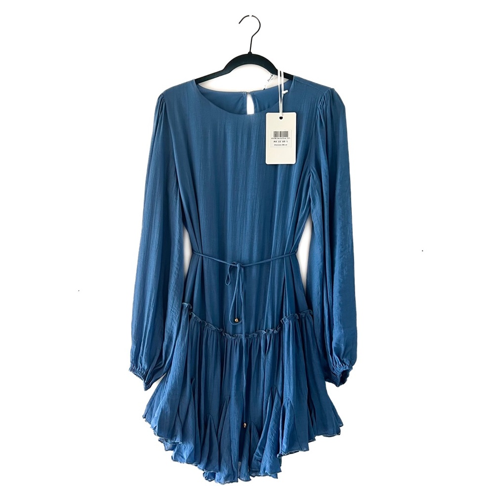 Selfie Leslie - Women’s Rosabel Balloon Sleeve Long Sleeve Mini Dress (Blue, L)